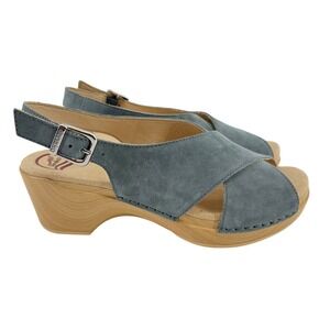 Dansko  Womens 39 (8.5) Sloane Denim Suede Slingback Wedge Clog Sandals Comfort